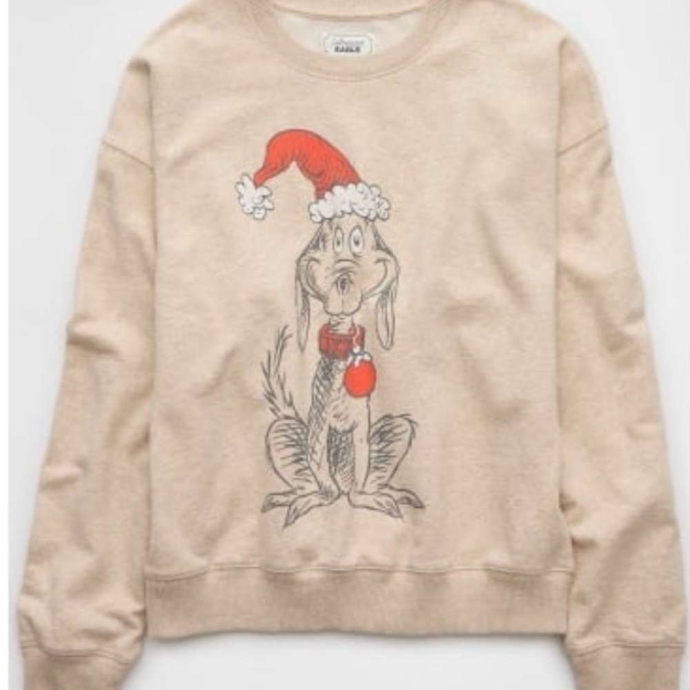 American Eagle Outfitters Beige Holiday Graphic Sweater Sold Out